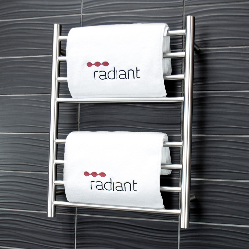RADIANT HEATING 8-BARS ROUND HEATED TOWEL RAIL BRUSHED SATIN 65WATTS 530MM