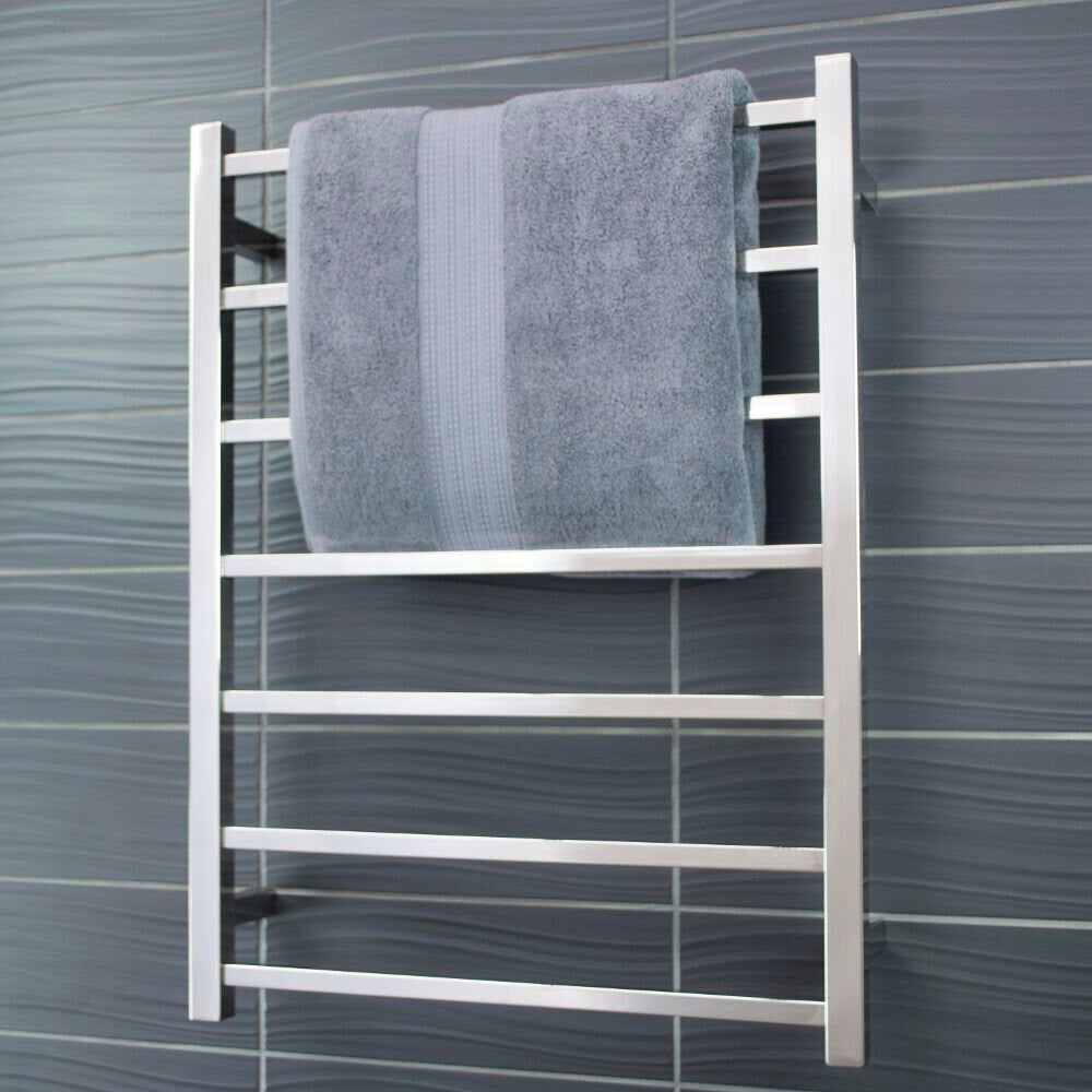 RADIANT HEATING 7-BARS SQUARE HEATED TOWEL RAIL BRUSHED SATIN 80WATTS 600MM
