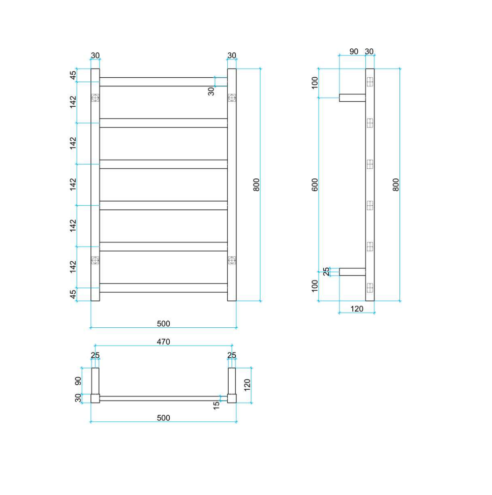 THERMOGROUP STRAIGHT SQUARE BUDGET HEATED TOWEL RAIL 500MM