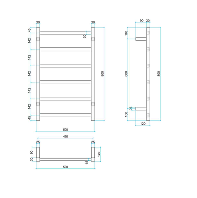 THERMOGROUP STRAIGHT SQUARE BUDGET HEATED TOWEL RAIL 500MM