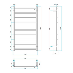 THERMOGROUP STRAIGHT ROUND BUDGET LADDER HEATED TOWEL RAIL 600MM