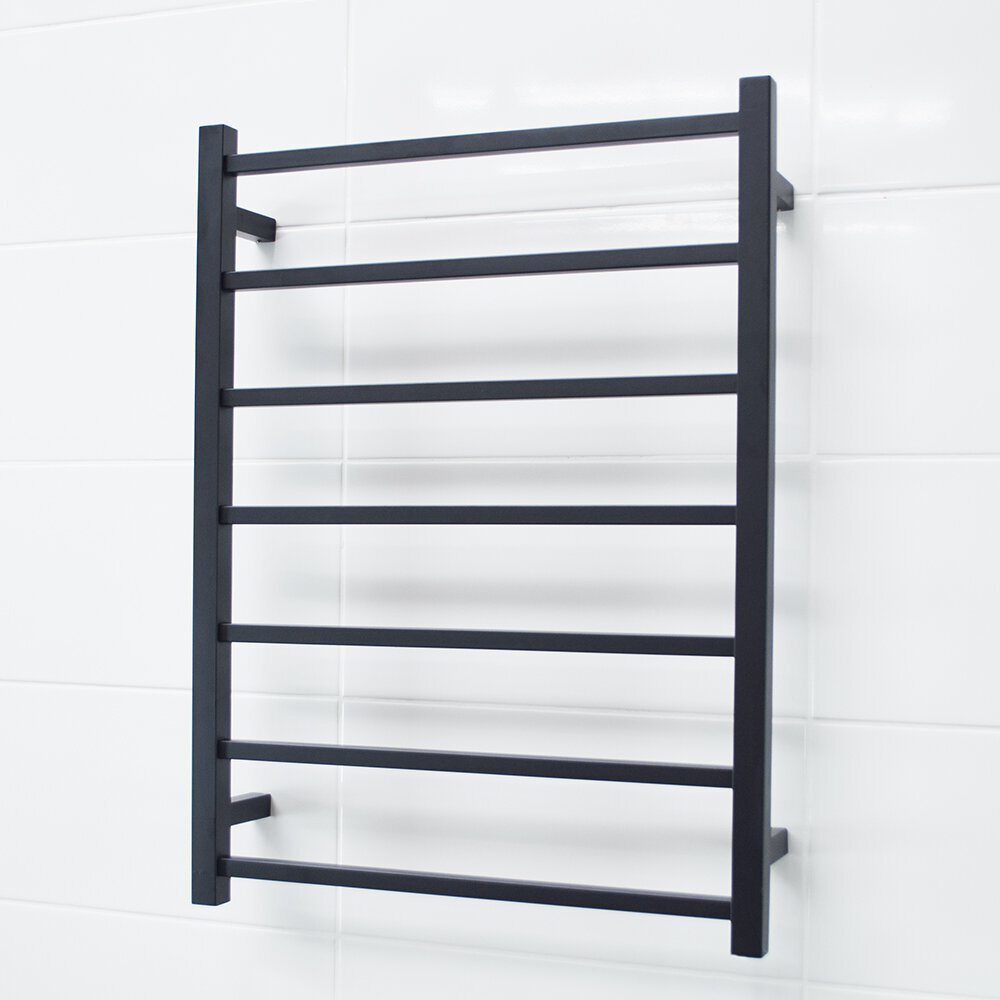 RADIANT HEATING 7-BAR SQUARE HEATED TOWEL RAIL 80WATTS MATTE BLACK 600MM