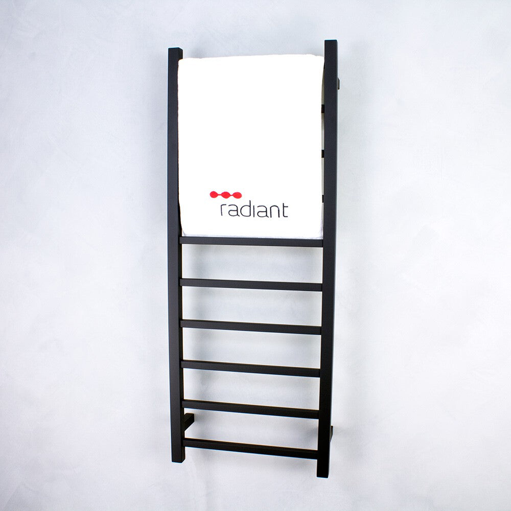 RADIANT HEATING 10-BARS SQUARE HEATED TOWEL RAIL MATTE BLACK 80WATTS 430MM