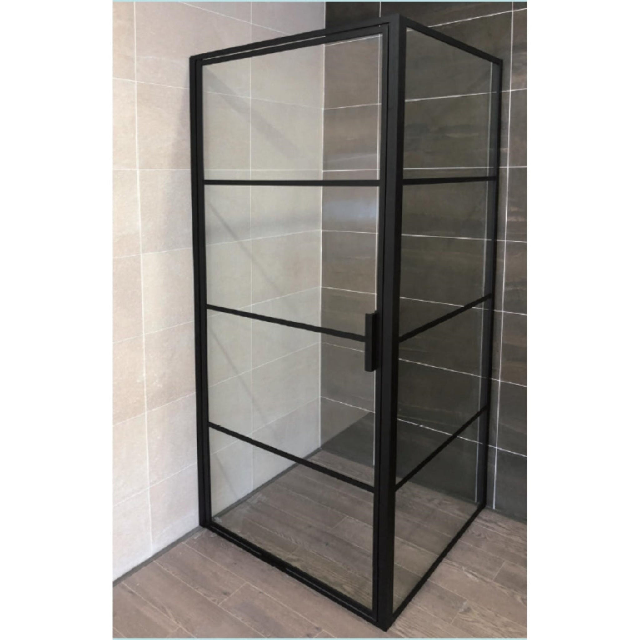 BTH FRAMED PIVOT DOOR CORNER SHOWER SCREEN BLACK