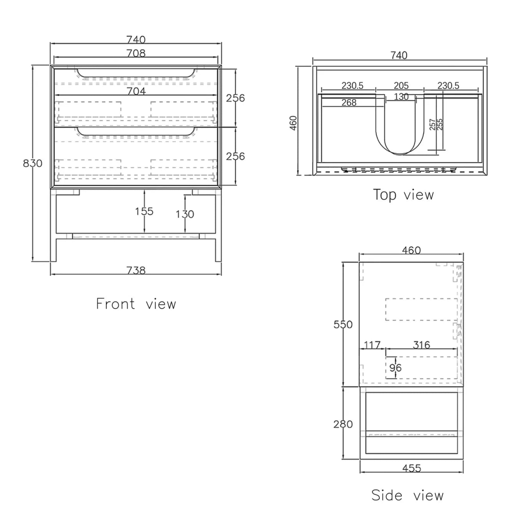 OTTI BYRON BLACK OAK 750MM SINGLE BOWL WALL HUNG VANITY