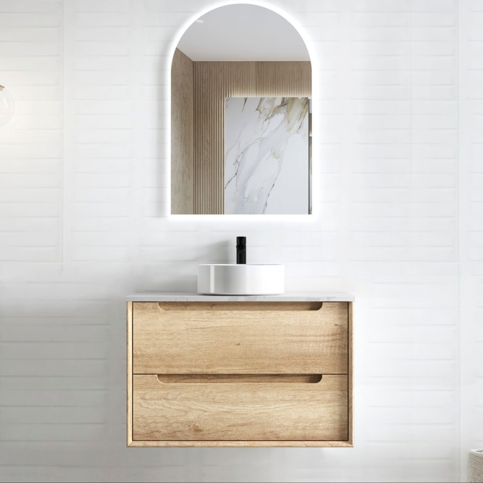 OTTI BYRON NATURAL OAK 750MM SINGLE BOWL WALL HUNG VANITY