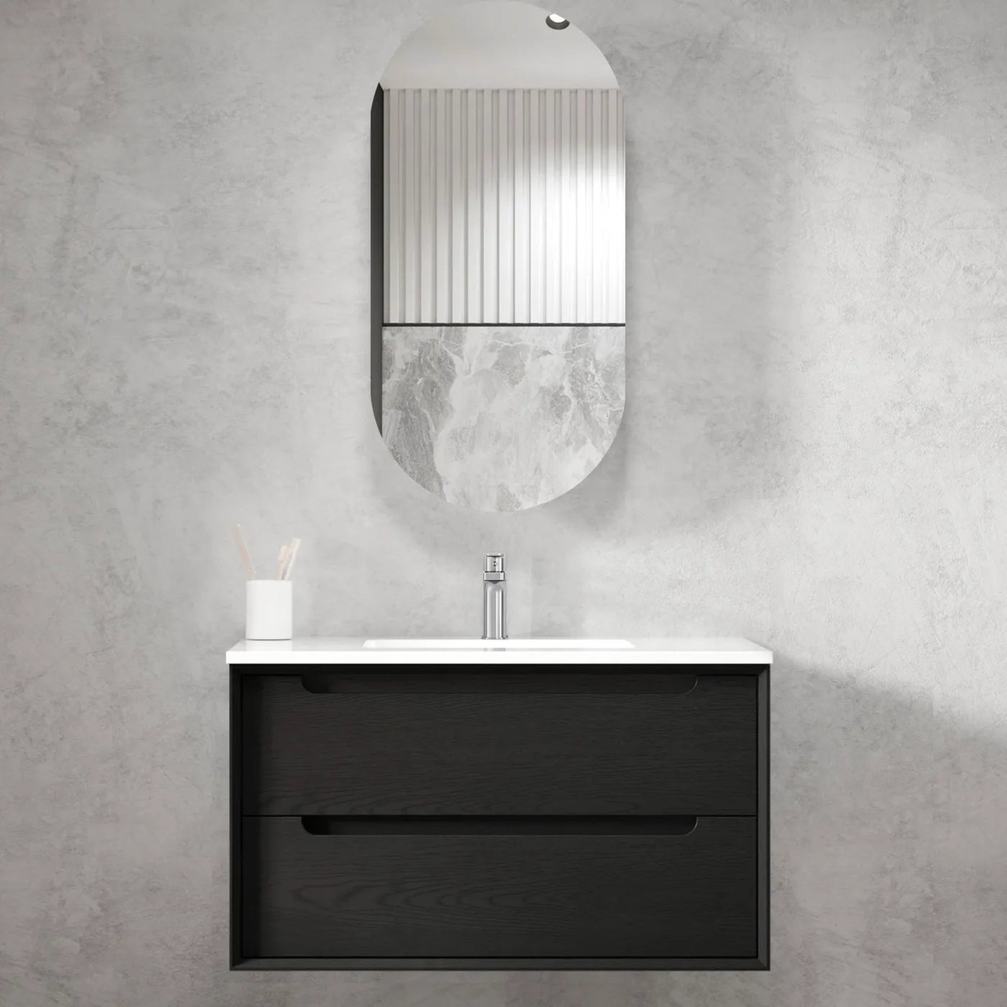 OTTI BYRON BLACK OAK 900MM SINGLE BOWL WALL HUNG VANITY