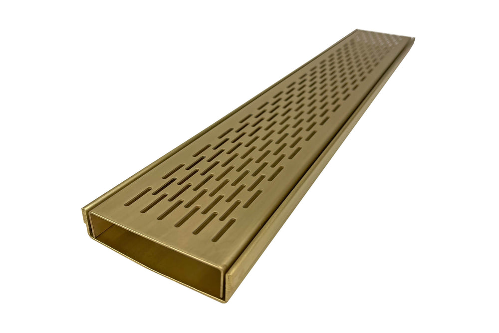 GRATES2GO NATURAL BRASS BRICK PATTERN DRAIN 100MM X 1000MM (CUSTOM SIZES AVAILABLE)
