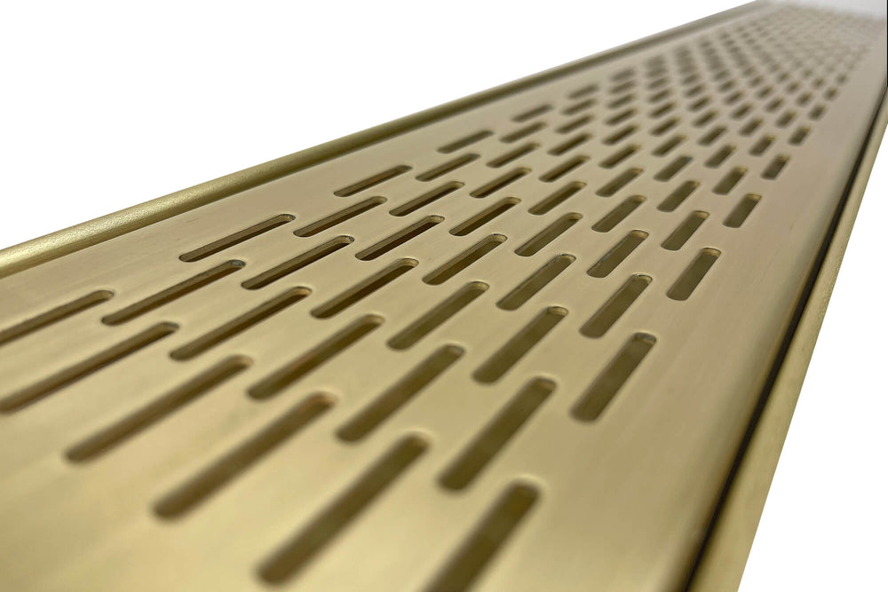 GRATES2GO NATURAL BRASS BRICK PATTERN DRAIN 100MM X 1000MM (CUSTOM SIZES AVAILABLE)