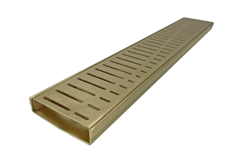 GRATES2GO NATURAL BRASS FLOW PATTERN DRAIN 100MM X 1000MM (CUSTOM SIZES AVAILABLE)