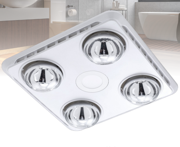 VENTAIR BROOK 4 HIGH EXTRACTION SERIES, 3 IN1 BATHROOM UNIT WITH 4 HEAT GLOBES, LED CENTRE DOWNLIGHT AND POWERFUL EXHAUST FAN WHITE
