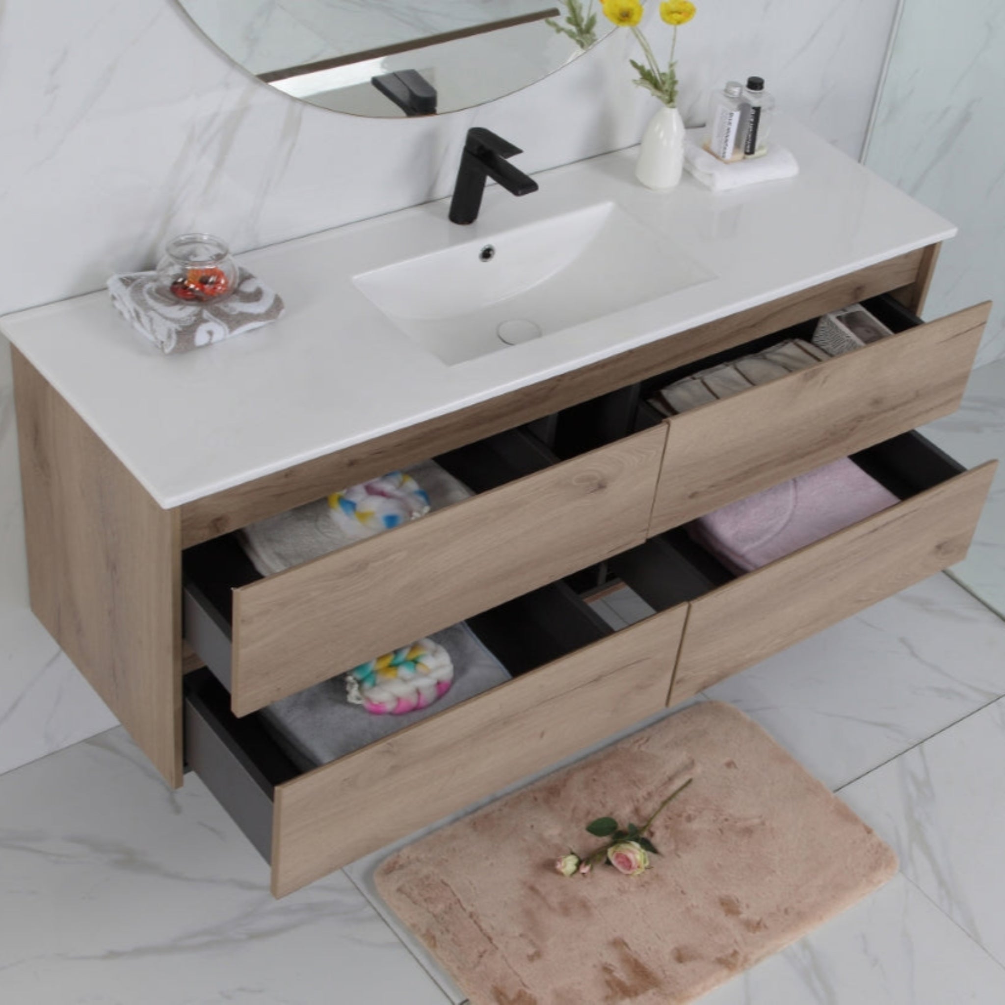 AULIC MAX WHITE OAK 1200MM SINGLE BOWL WALL HUNG VANITY