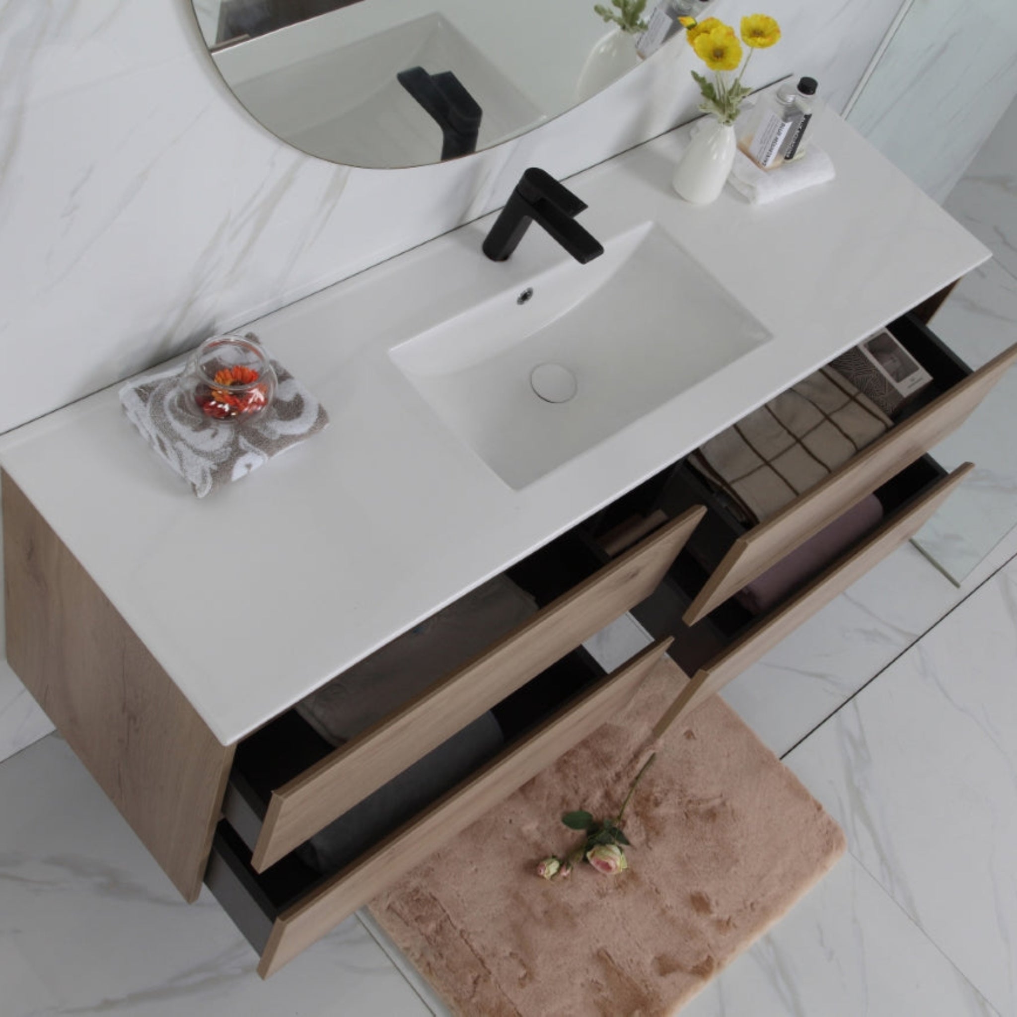AULIC MAX WHITE OAK 1200MM SINGLE BOWL WALL HUNG VANITY