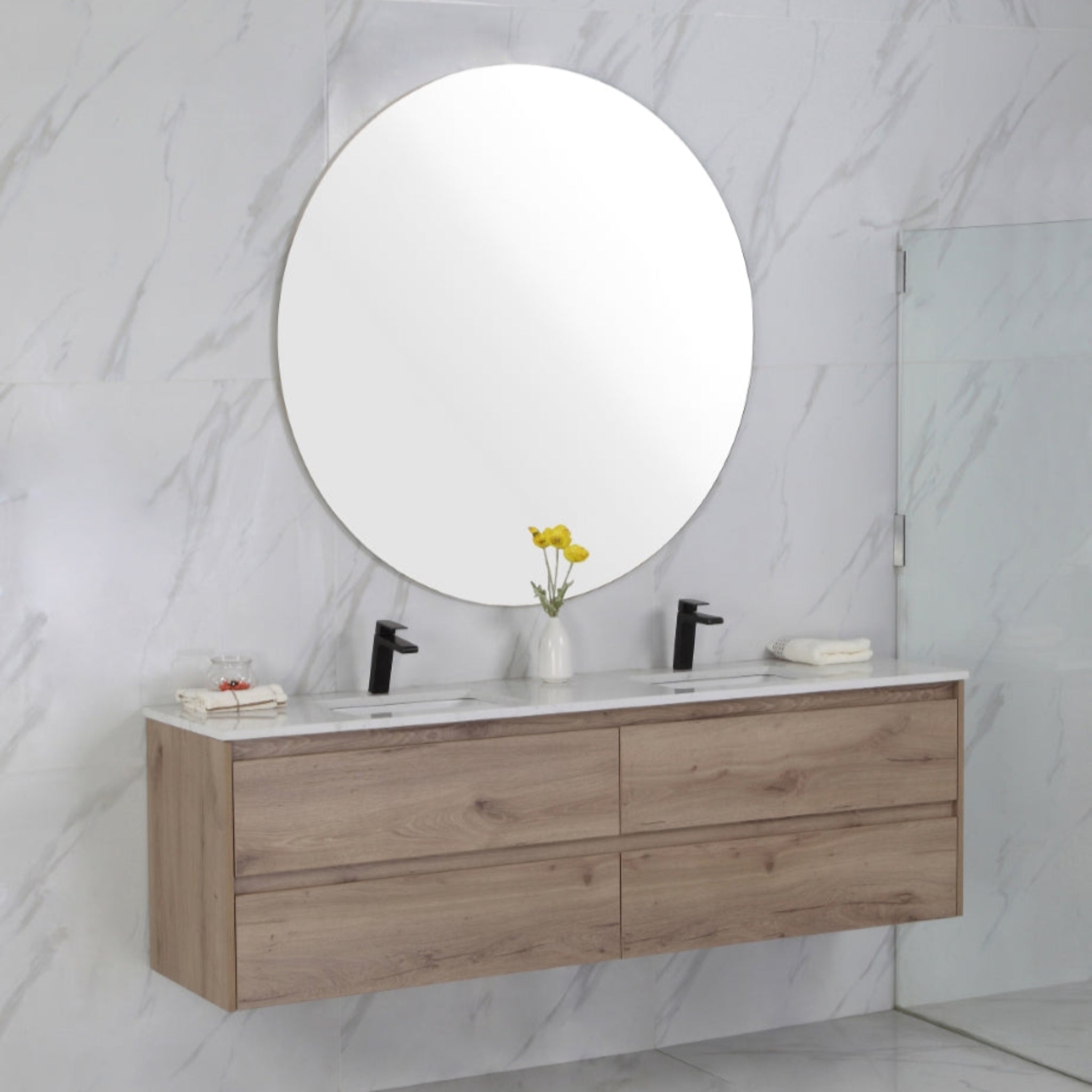 AULIC MAX WHITE OAK 1500MM DOUBLE BOWL WALL HUNG VANITY