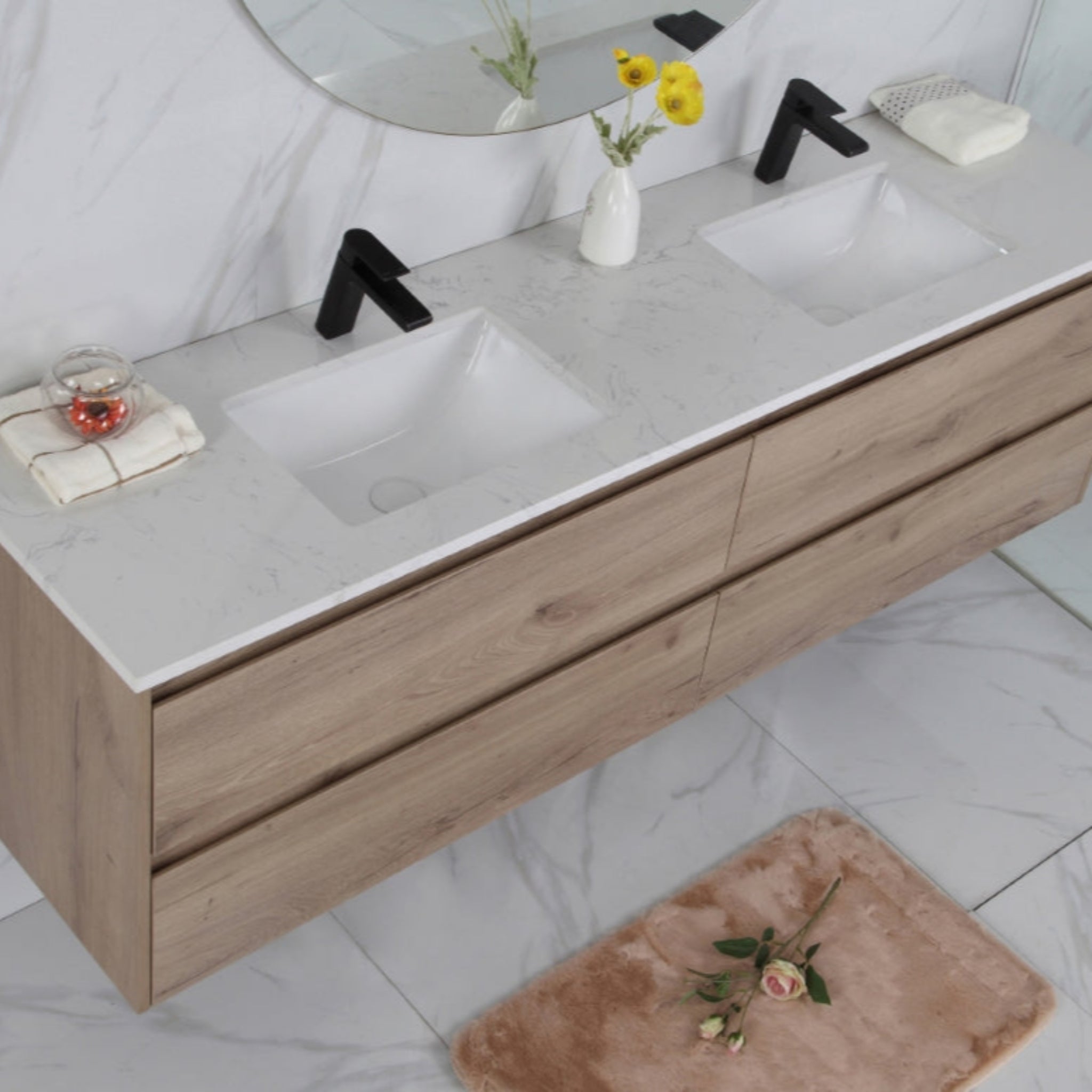 AULIC MAX WHITE OAK 1500MM DOUBLE BOWL WALL HUNG VANITY