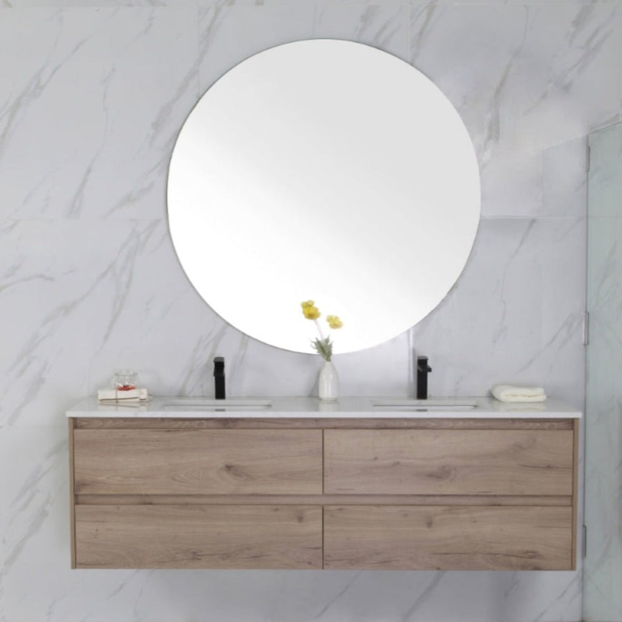 AULIC MAX WHITE OAK 1500MM DOUBLE BOWL WALL HUNG VANITY