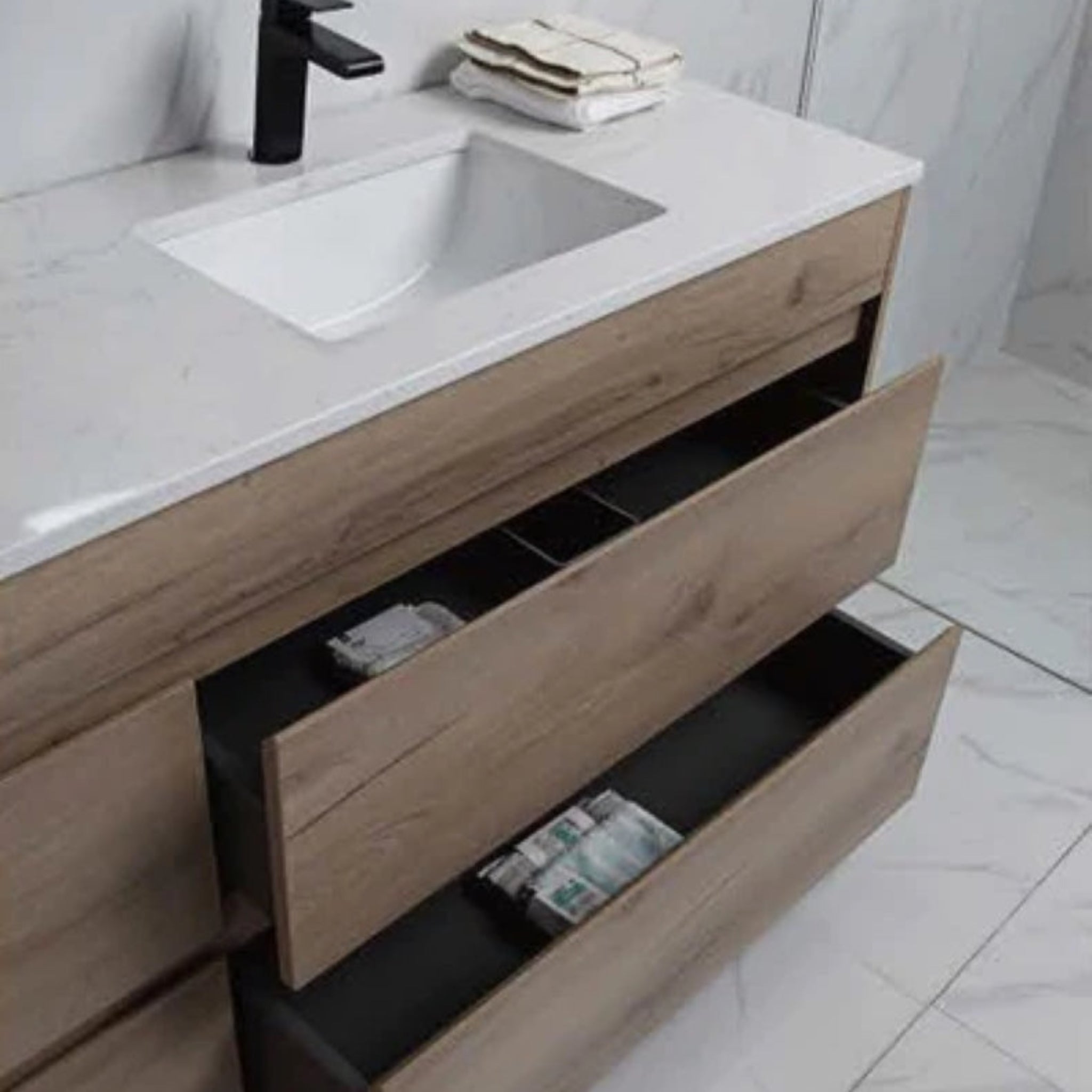 AULIC MAX WHITE OAK 1500MM SINGLE BOWL WALL HUNG VANITY