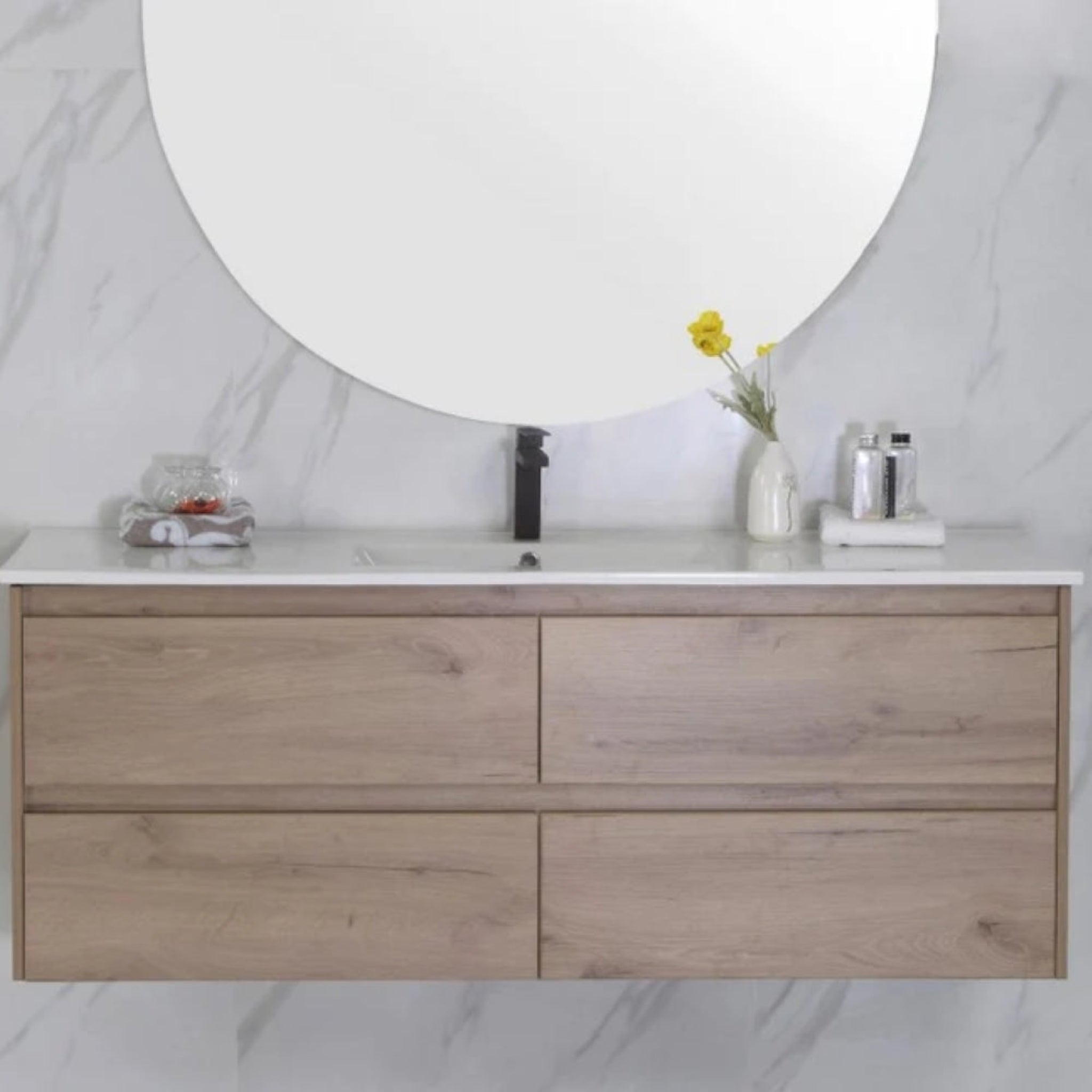 AULIC MAX WHITE OAK 1500MM SINGLE BOWL WALL HUNG VANITY