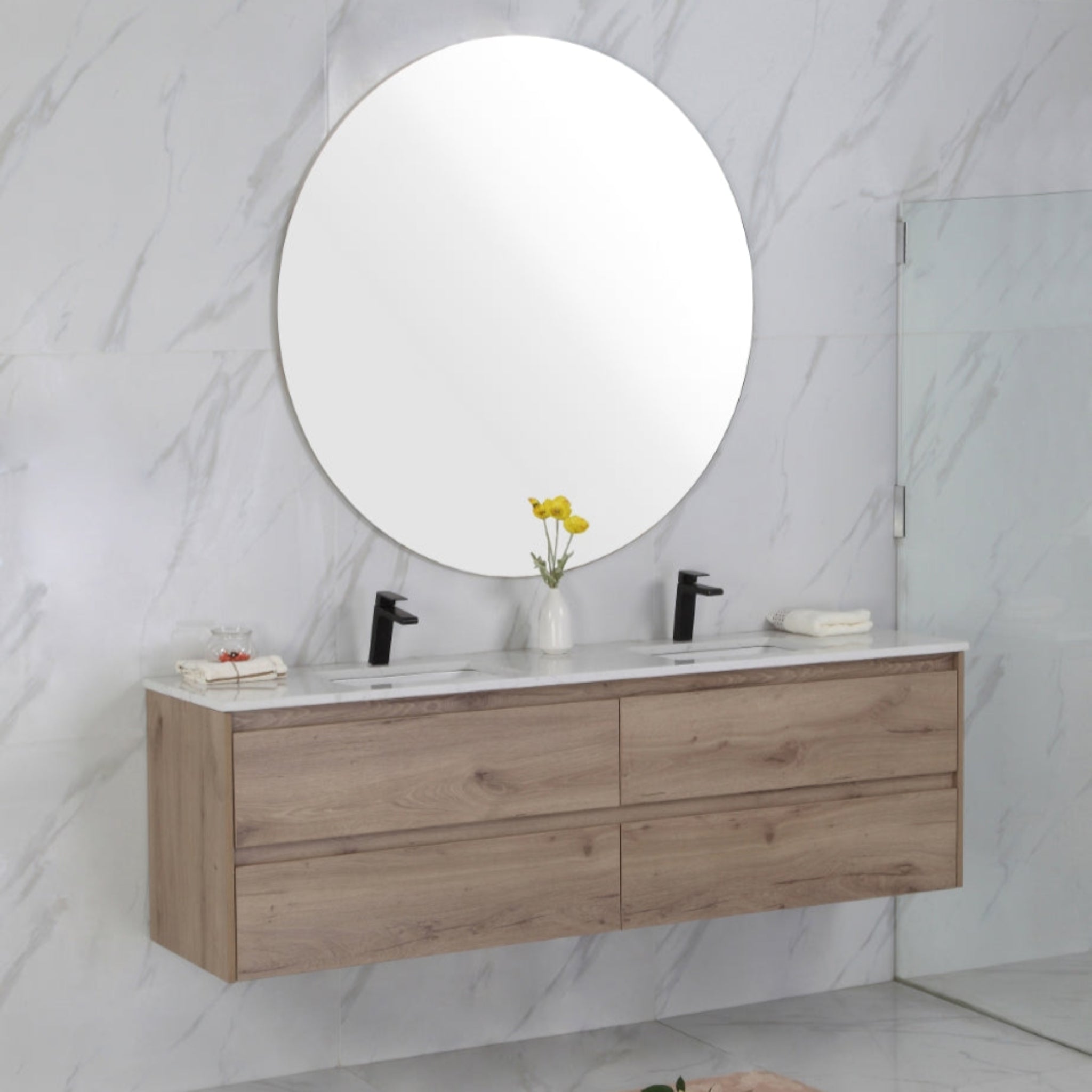 AULIC MAX WHITE OAK 1800MM DOUBLE BOWL WALL HUNG VANITY