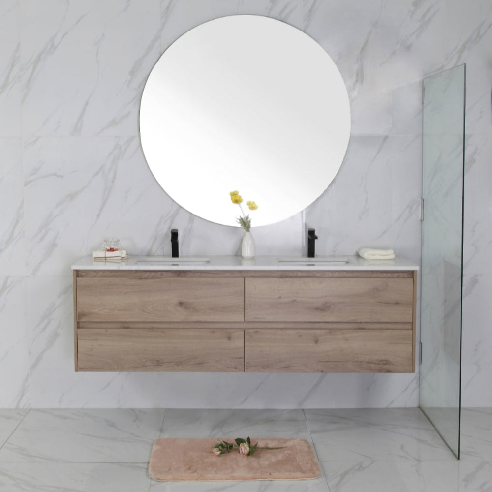 AULIC MAX WHITE OAK 1800MM DOUBLE BOWL WALL HUNG VANITY