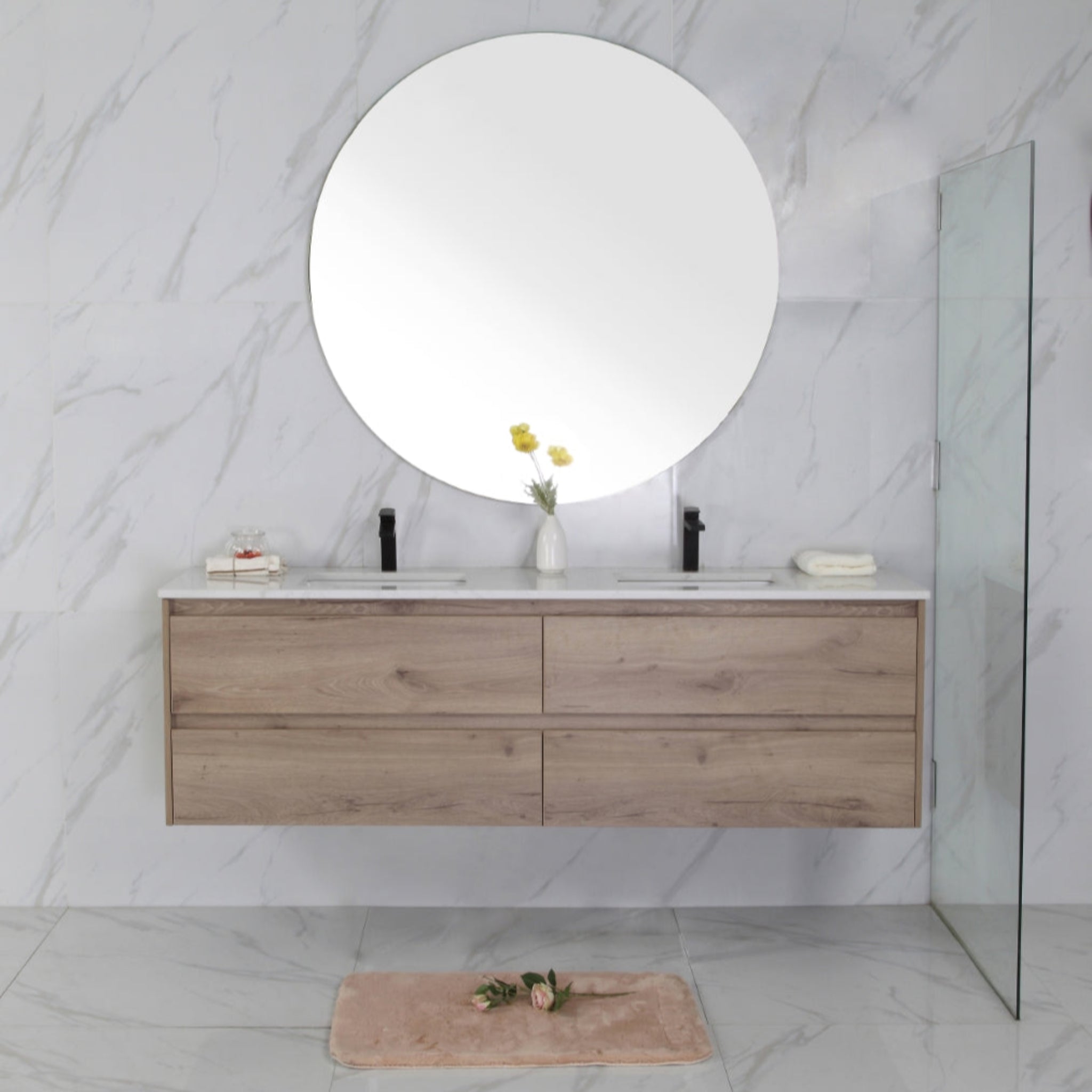 AULIC MAX WHITE OAK 1800MM DOUBLE BOWL WALL HUNG VANITY