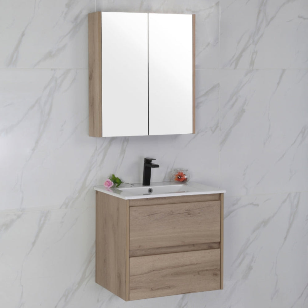 AULIC MAX WHITE OAK 600MM SINGLE BOWL WALL HUNG VANITY