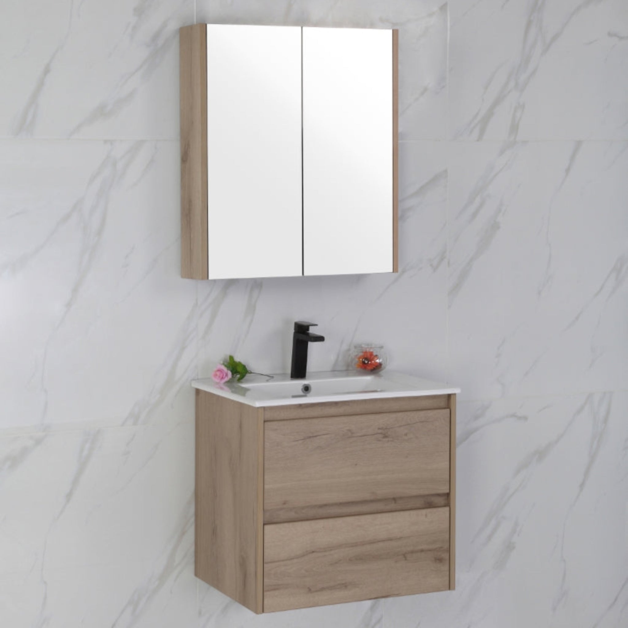 AULIC MAX WHITE OAK 600MM SINGLE BOWL WALL HUNG VANITY
