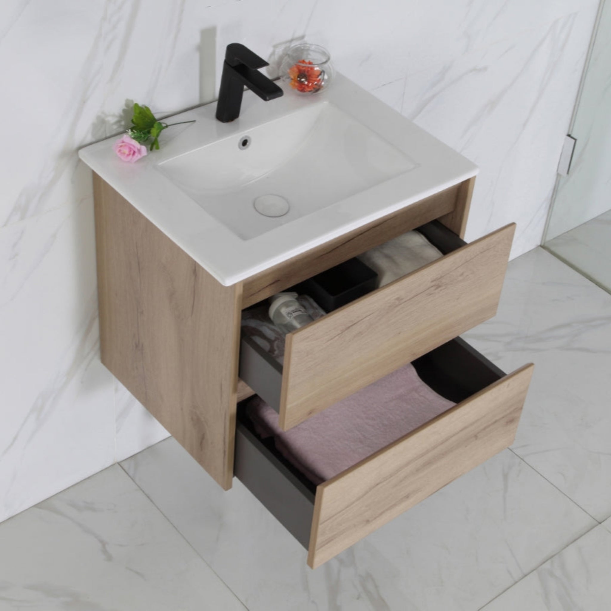 AULIC MAX WHITE OAK 600MM SINGLE BOWL WALL HUNG VANITY