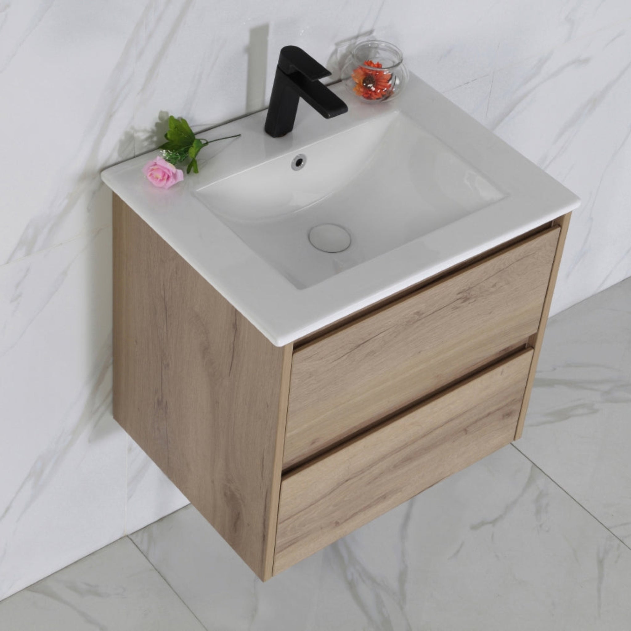 AULIC MAX WHITE OAK 600MM SINGLE BOWL WALL HUNG VANITY