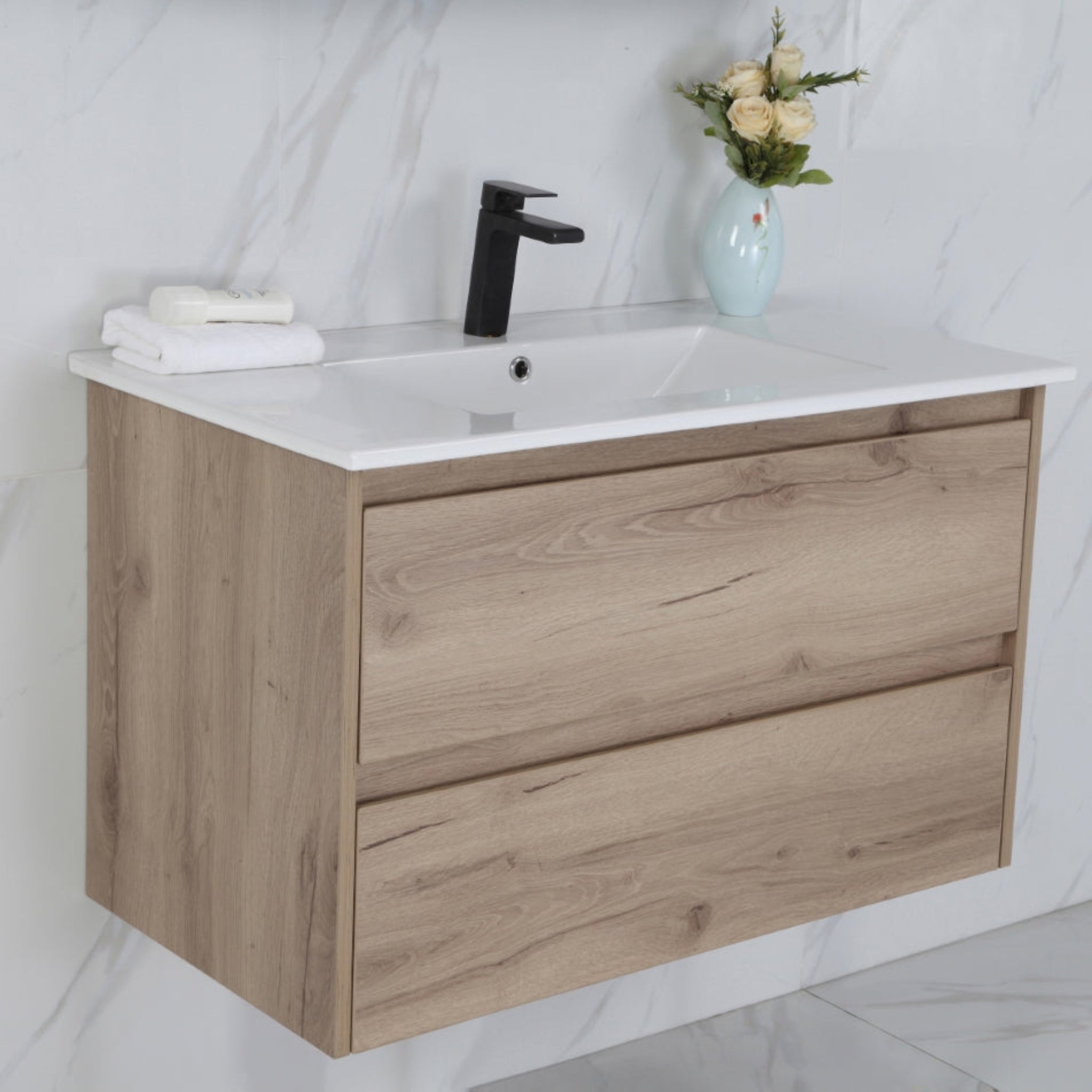 AULIC MAX WHITE OAK 900MM SINGLE BOWL WALL HUNG VANITY