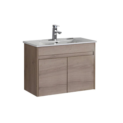 AULIC YORK WHITE OAK 600MM SPACE SAVING SINGLE BOWL WALL HUNG VANITY