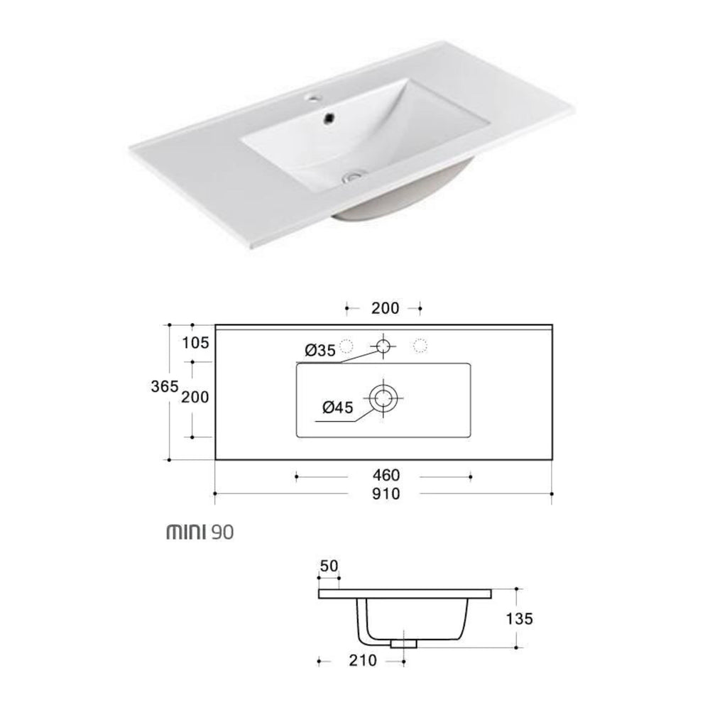 AULIC MAYA WHITE 900MM SPACE SAVING SINGLE BOWL WALL HUNG VANITY