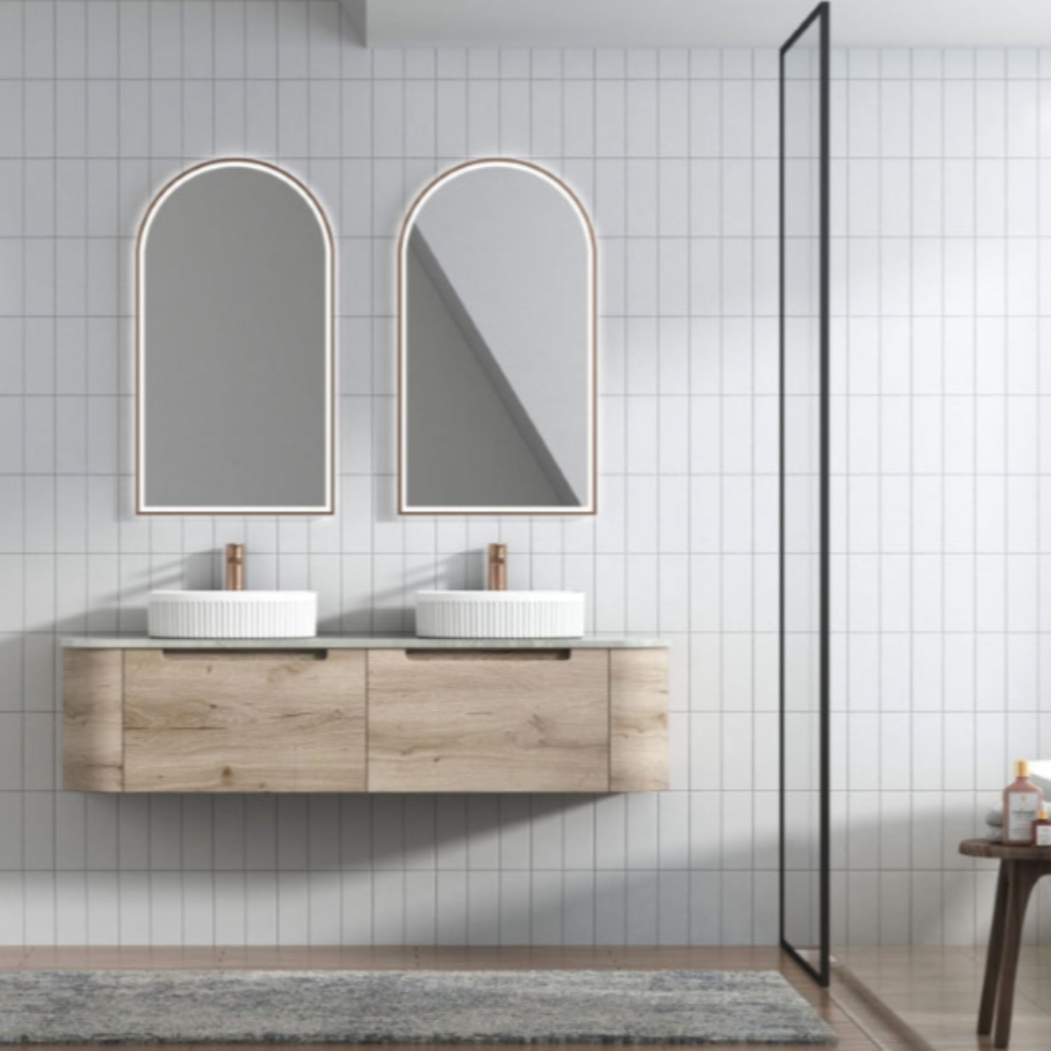 AULIC HAMILTON WHITE OAK 1500MM DOUBLE BOWL WALL HUNG VANITY