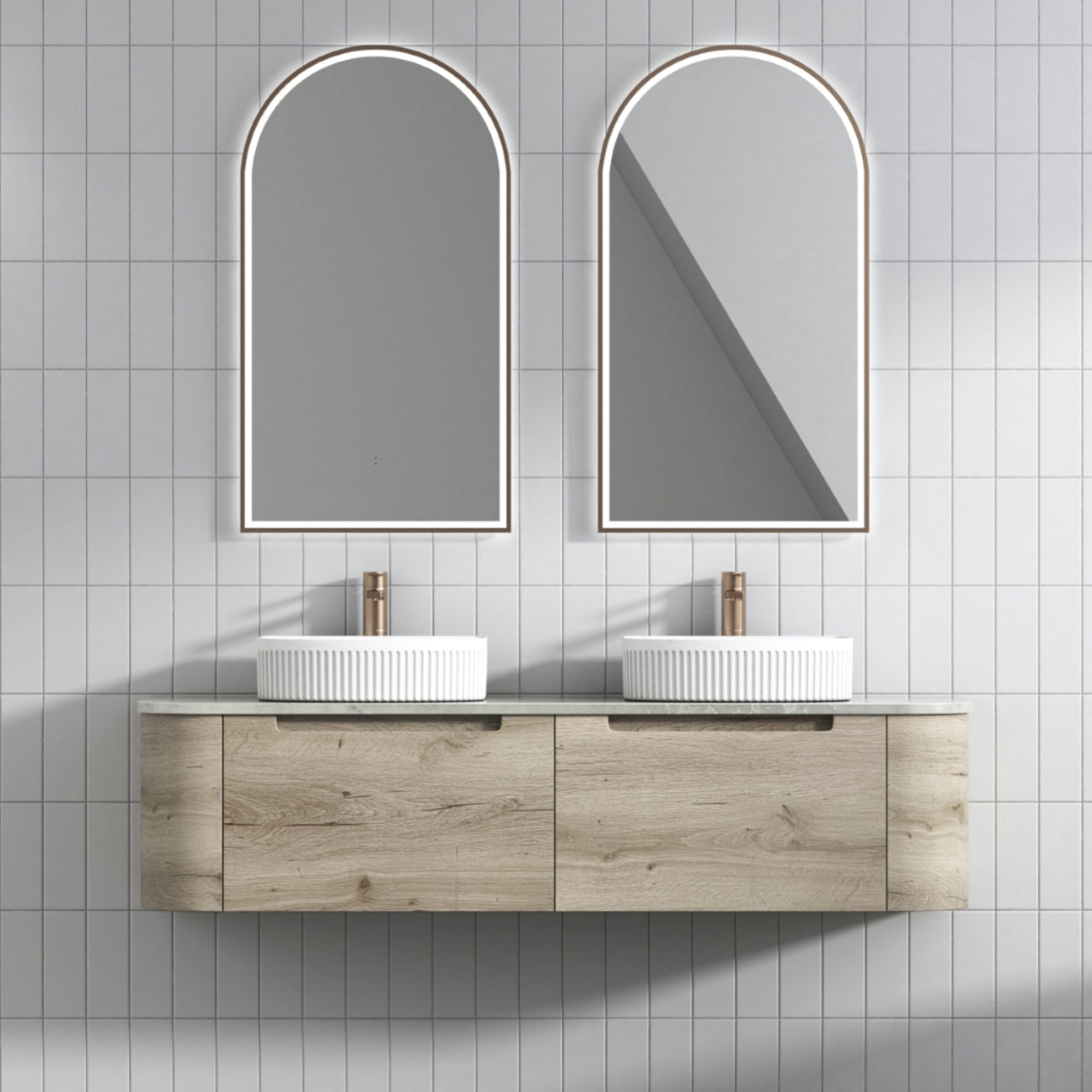 AULIC HAMILTON WHITE OAK 1500MM DOUBLE BOWL WALL HUNG VANITY