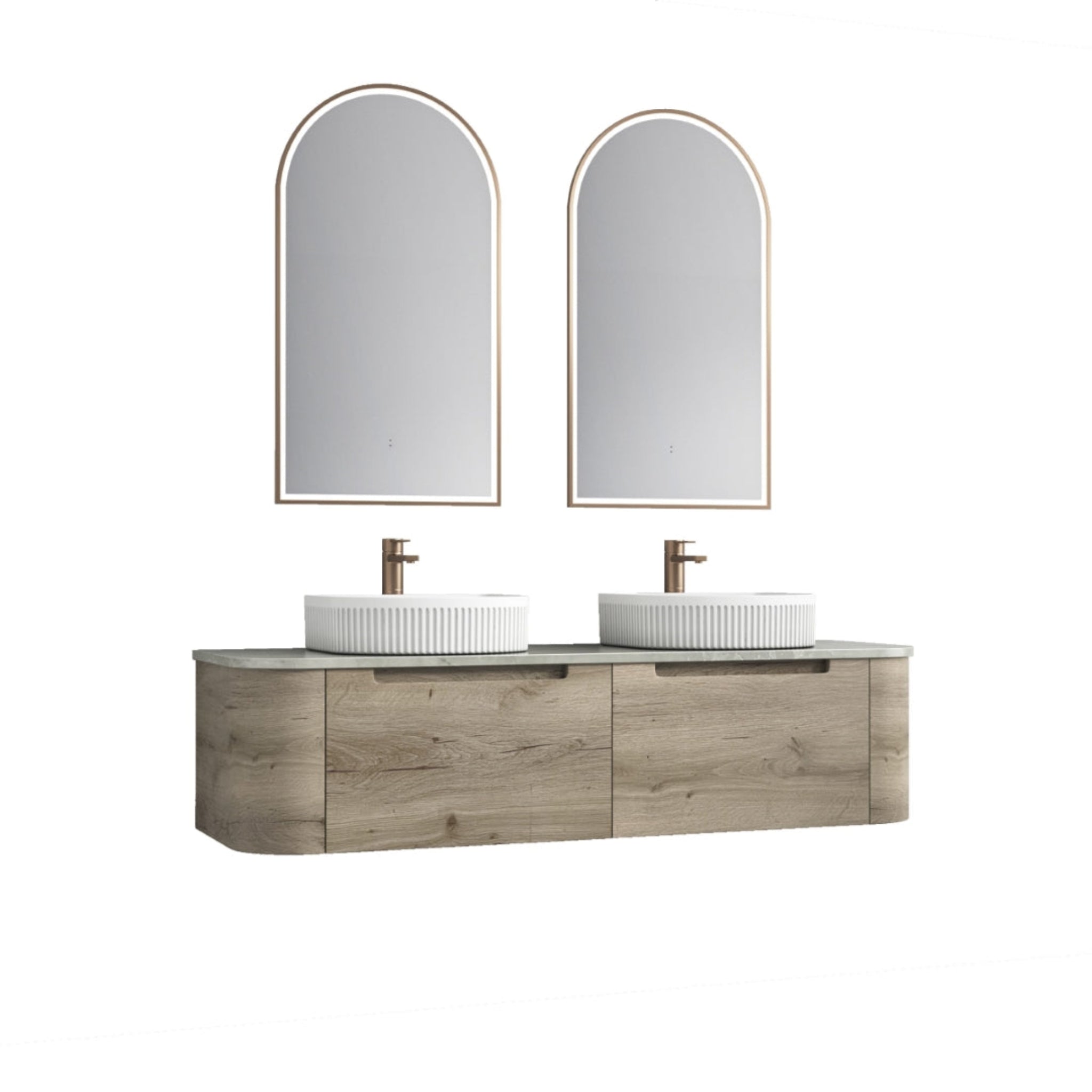 AULIC HAMILTON WHITE OAK 1500MM DOUBLE BOWL WALL HUNG VANITY