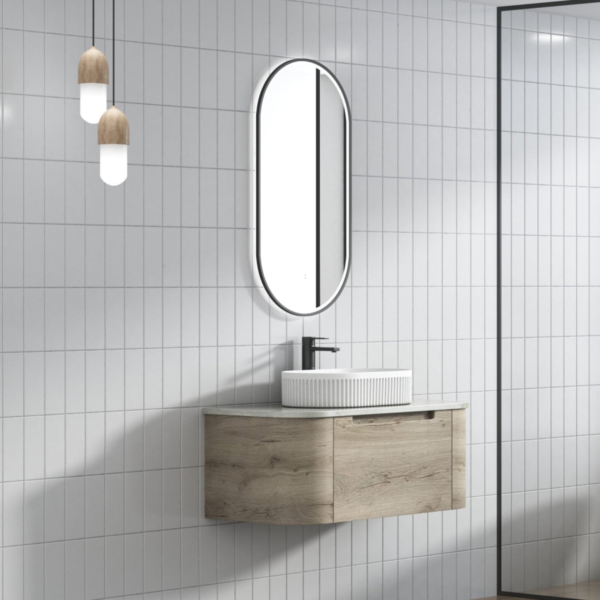 AULIC HAMILTON WHITE OAK 900MM WALL HUNG VANITY W/ GERMAN HETTICH RUNNERS