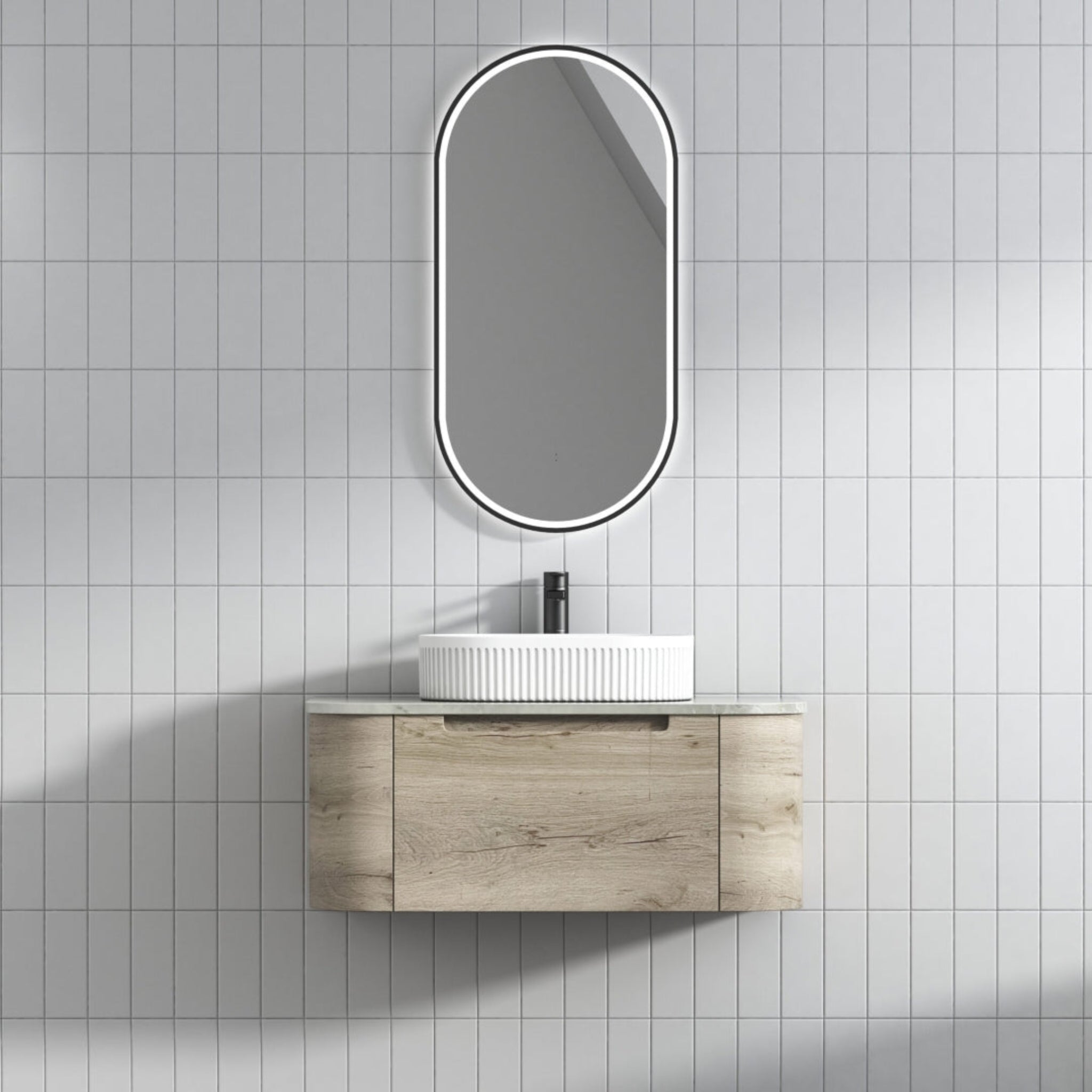 AULIC HAMILTON WHITE OAK 900MM WALL HUNG VANITY W/ GERMAN HETTICH RUNNERS