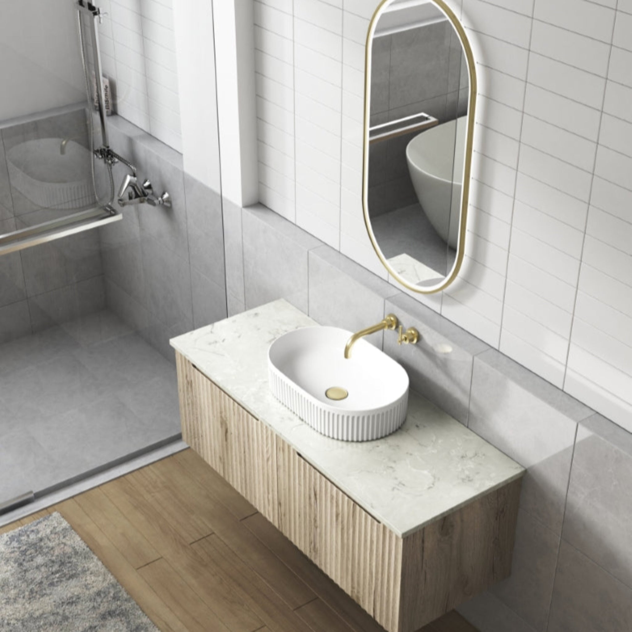 AULIC CALDER NATURAL OAK 1200MM SINGLE BOWL WALL HUNG VANITY W/ GERMAN HETTICH RUNNERS