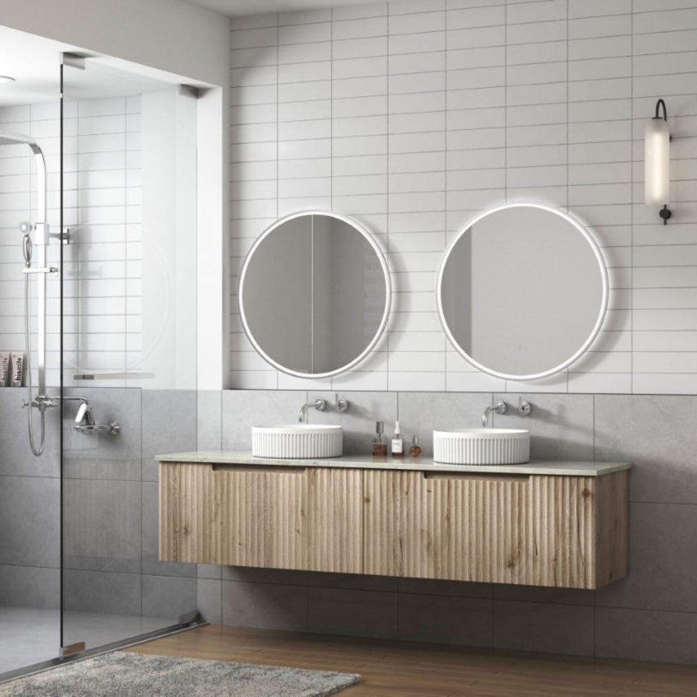 AULIC CALDER NATURAL OAK 1800MM DOUBLE BOWL WALL HUNG VANITY