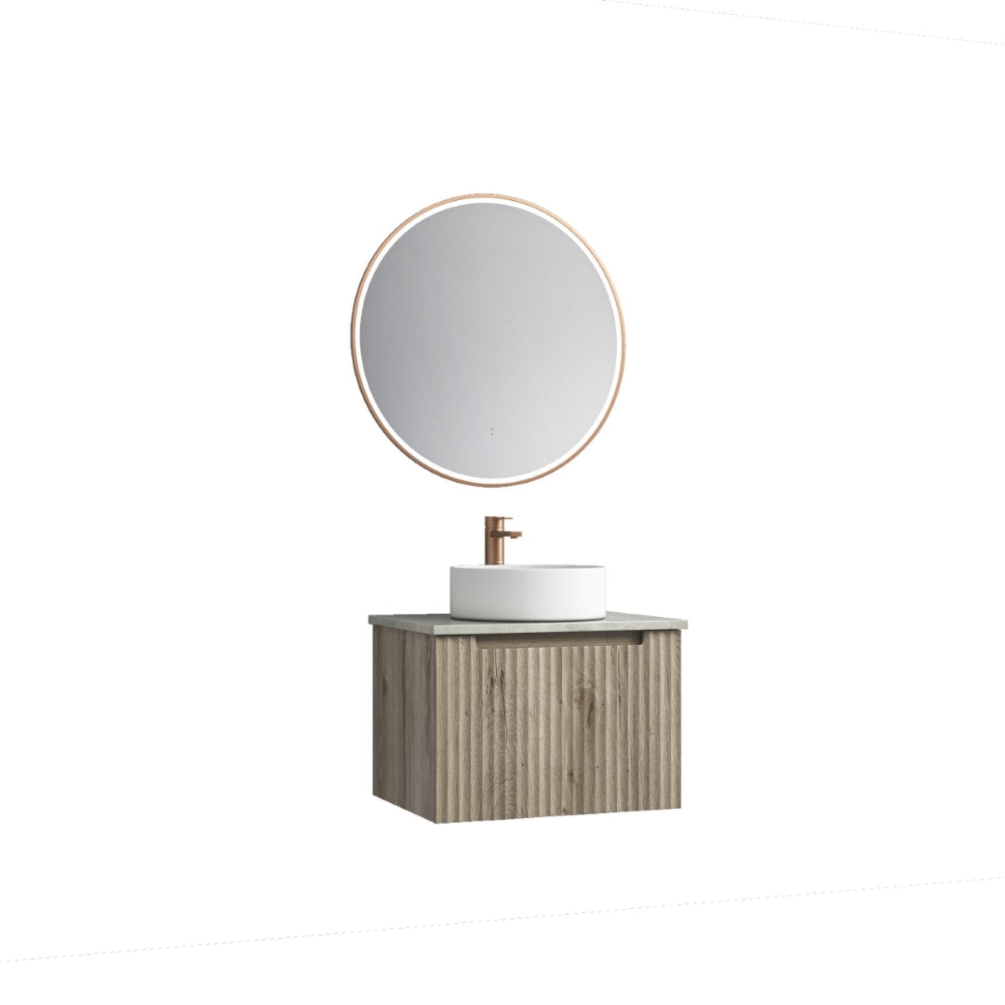 AULIC CALDER NATURAL OAK 600MM SINGLE BOWL WALL HUNG VANITY