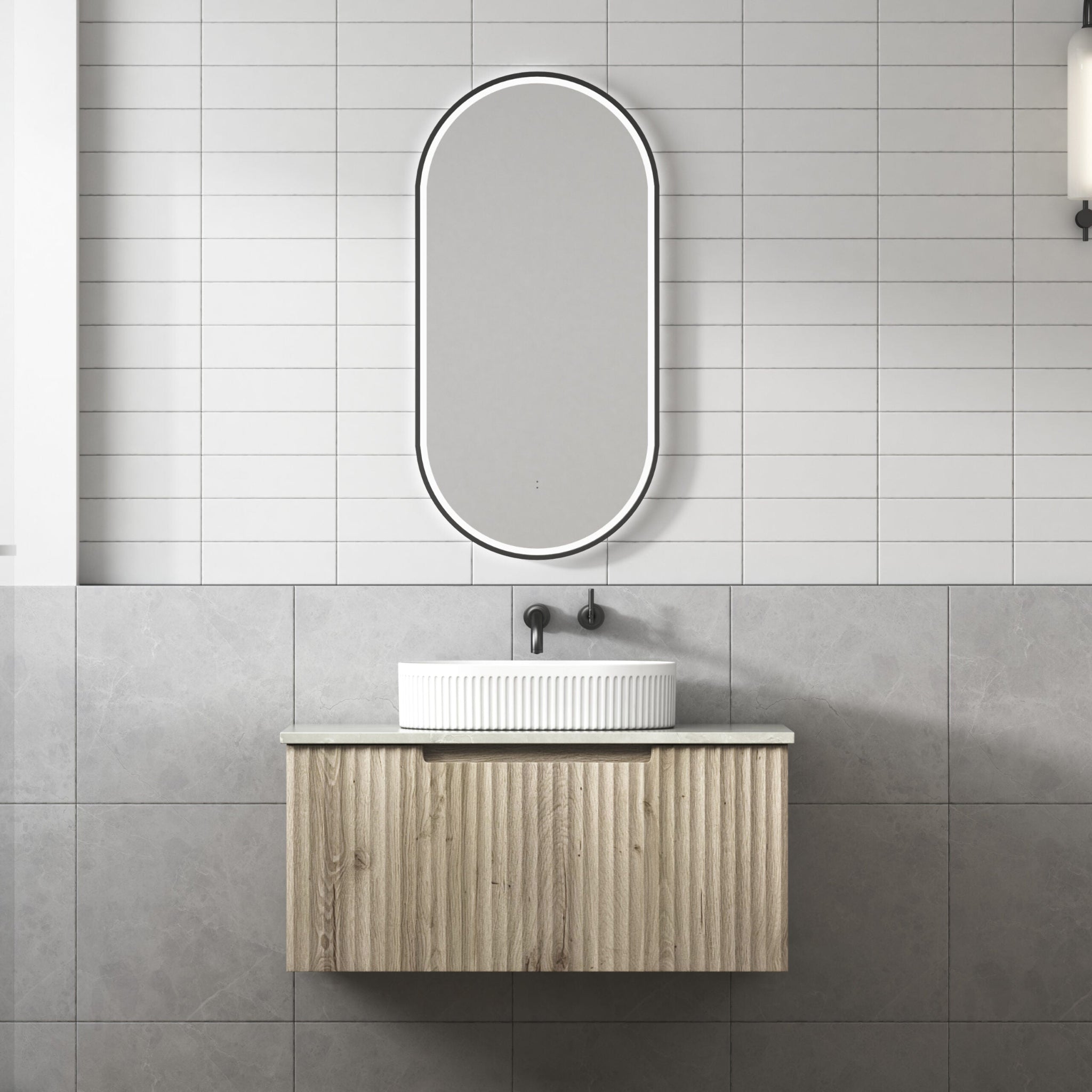 AULIC CALDER NATURAL OAK 900MM SINGLE BOWL WALL HUNG VANITY