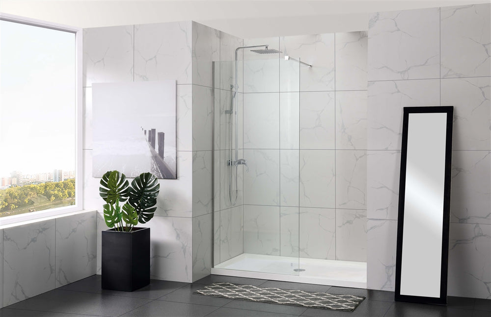 COVEY FRAMELESS WALK IN SINGLE PANEL WITH WALL CHANNEL CHROME
