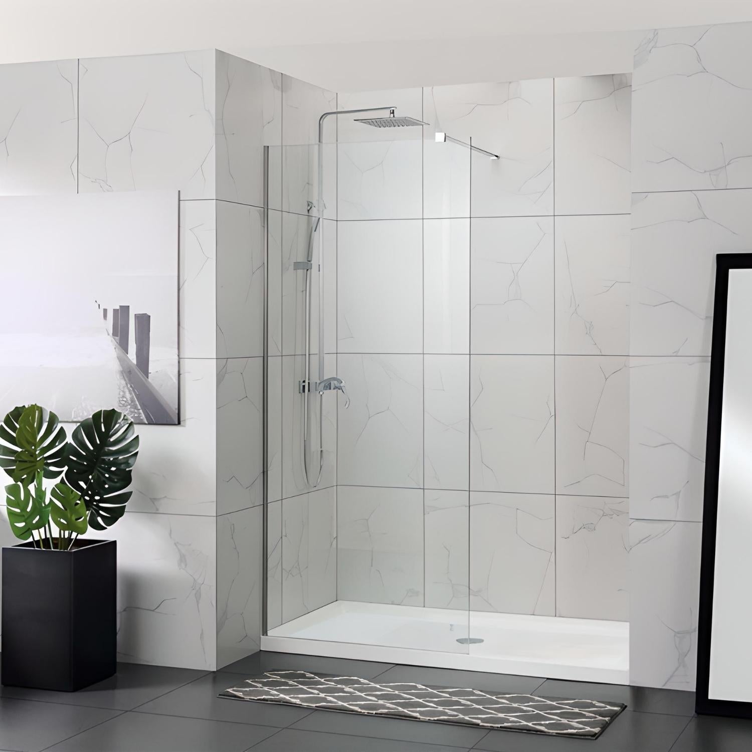 COVEY FRAMELESS WALK IN SINGLE PANEL WITH WALL CHANNEL CHROME