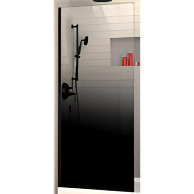 COVEY FRAMELESS WALK IN DARK GLASS SINGLE FIXED PANEL WITH WALL CHANNEL MATTE BLACK