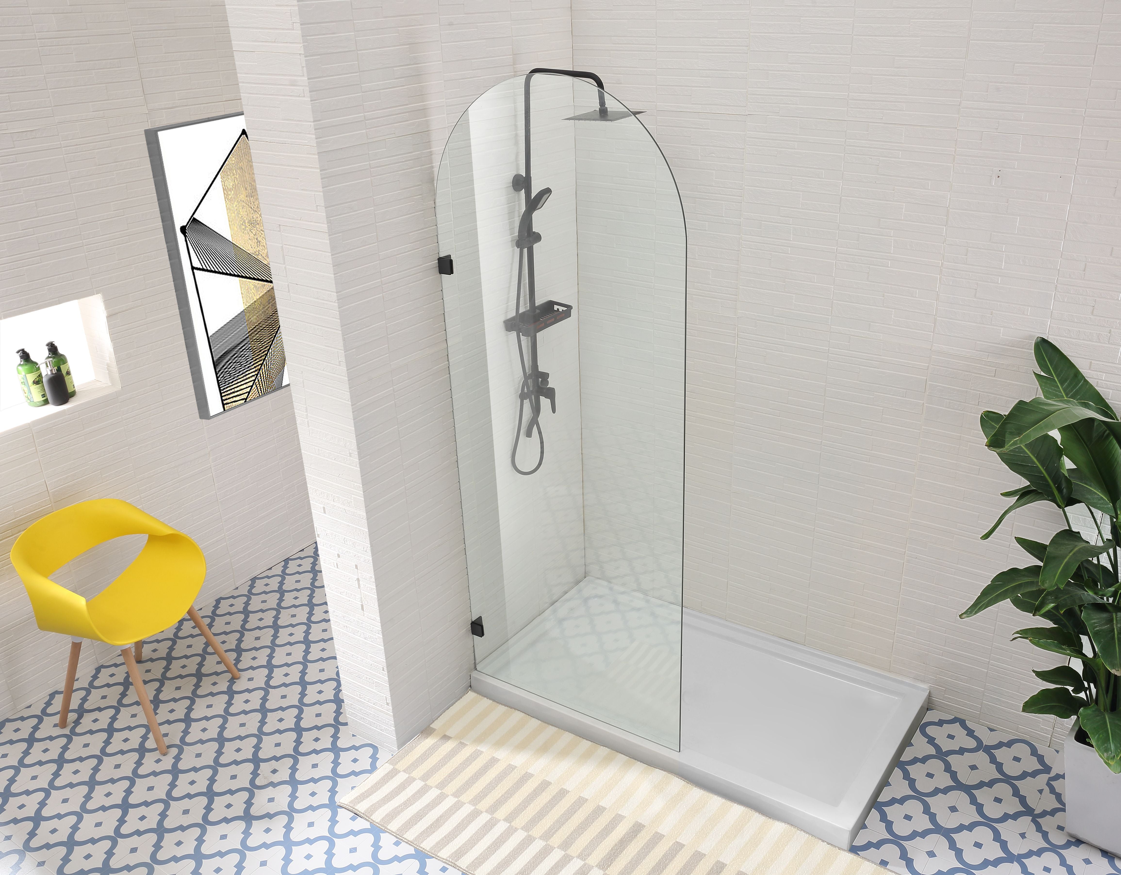 COVEY FRAMELESS ARCH WALK IN SINGLE FIX PANEL SHOWER SCREEN MATTE BLACK