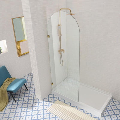 COVEY FRAMELESS ARCH WALK IN SINGLE FIX PANEL SHOWER SCREEN BRUSHED GOLD