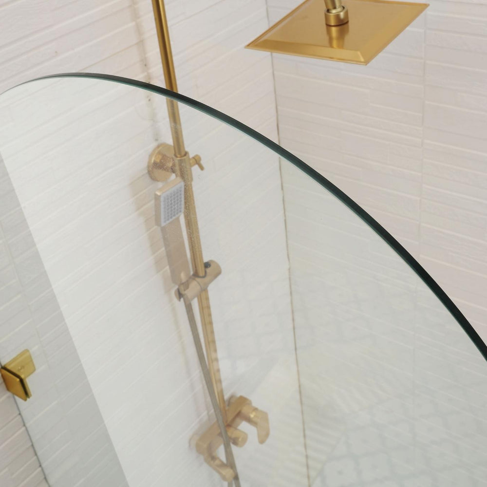 COVEY FRAMELESS ARCH WALK IN SINGLE FIX PANEL SHOWER SCREEN BRUSHED GOLD