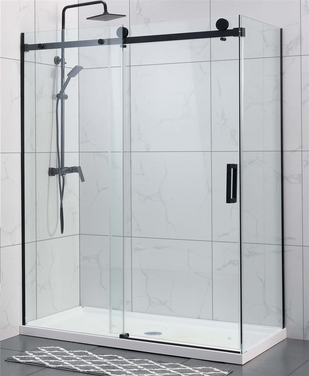 COVEY WALL TO WALL FRAMELESS SINGLE SLIDING DOOR SHOWER SCREEN MATTE BLACK