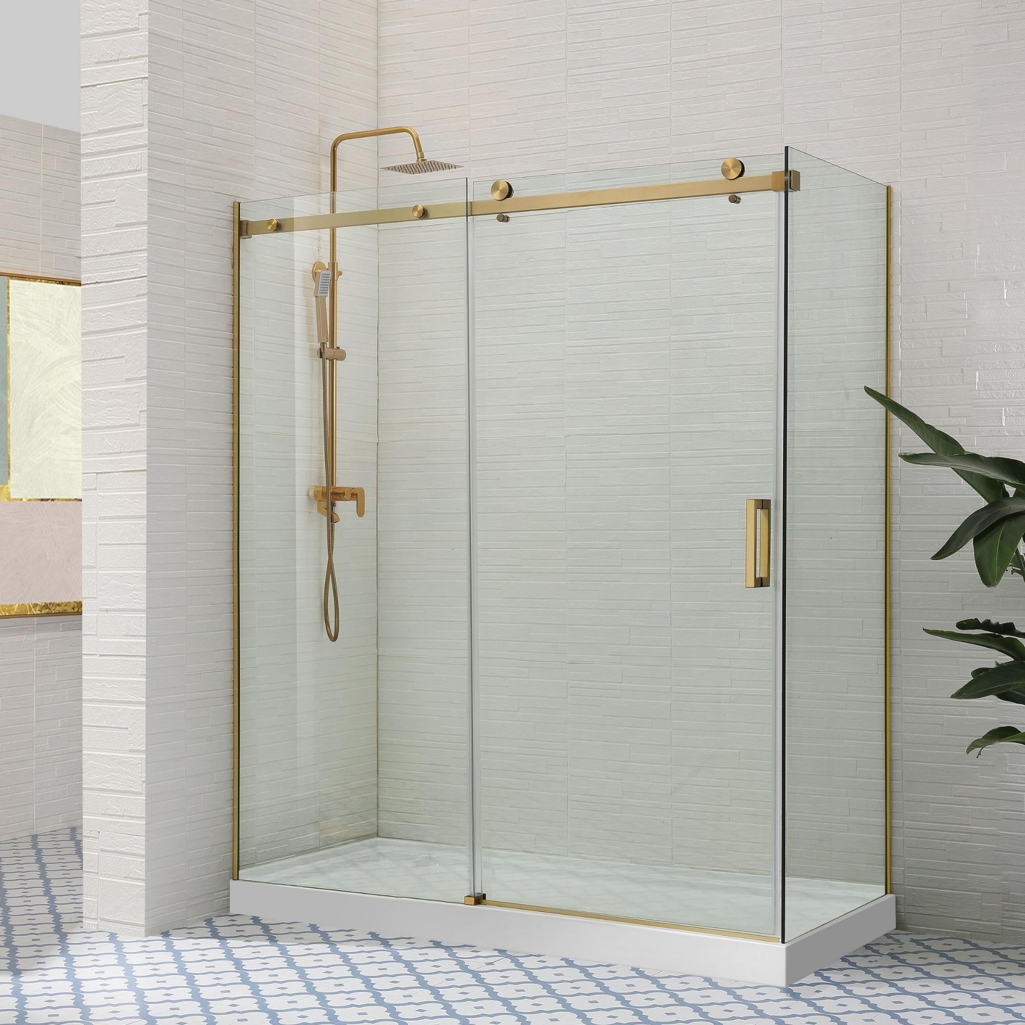 COVEY WALL TO WALL FRAMELESS SINGLE SLIDING DOOR SHOWER SCREEN BRUSHED GOLD
