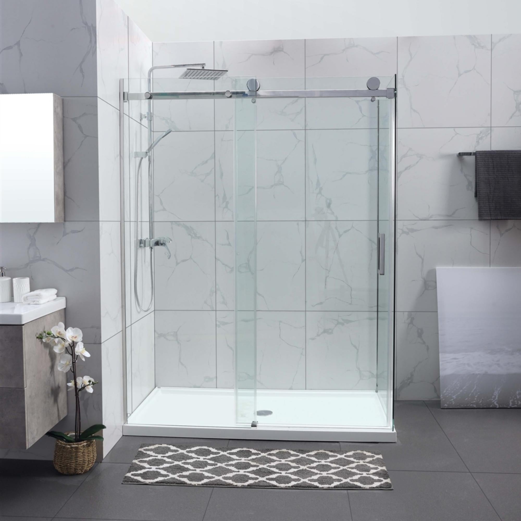 COVEY WALL TO WALL FRAMELESS SINGLE SLIDING DOOR SHOWER SCREEN CHROME